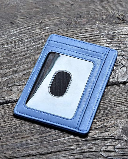 Buffway Slim Minimalist Front Pocket RFID Blocking Leather Wallets for Men and Women - Sand Wathet Blue