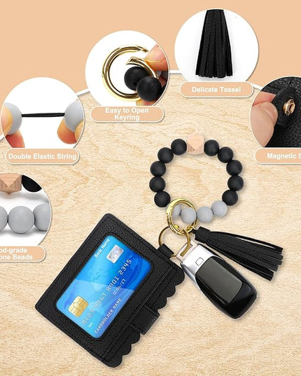 Wristlet Keychain for Women Silicone Key Ring Bracelet Wristlet Wallet Bracelet Keychain Card Holder Keyring