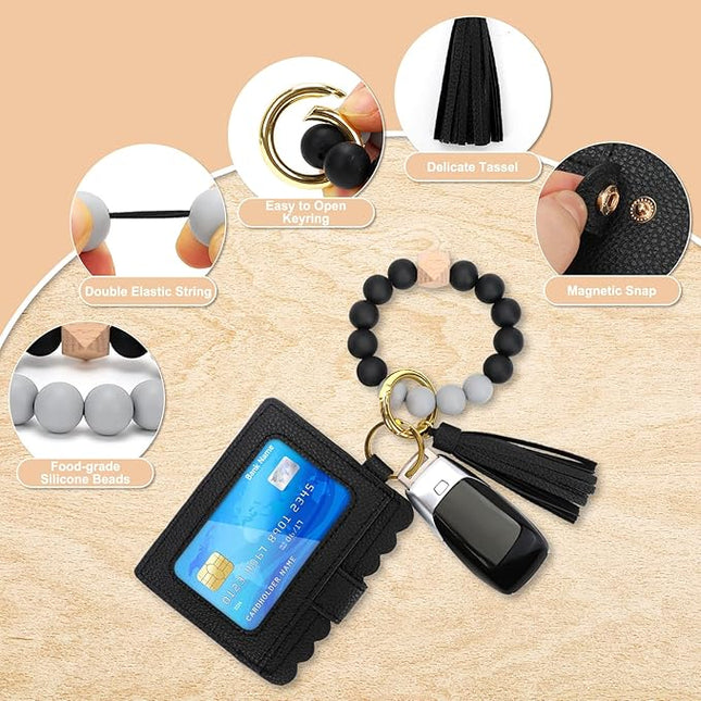 Wristlet Keychain for Women Silicone Key Ring Bracelet Wristlet Wallet Bracelet Keychain Card Holder Keyring