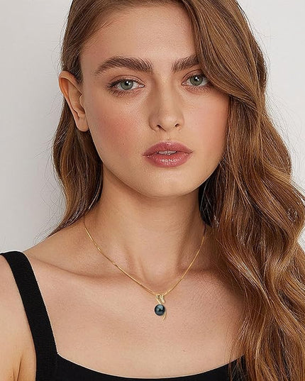 Tahitian Black Pearl Necklaces for Women, Sterling Silver Single Pearl Pendant Necklace Birthday Anniversary Jewelry Gifts for Wife Mom