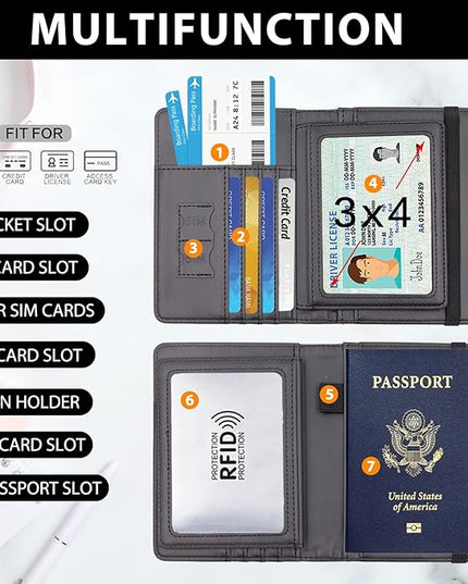 Melsbrinna Rfid Passport Holder for Travel women/Men, Cute Passport Wallet Rfid Blocking Card Slots, Rfid Passport Cover/CaseTravel Wallet, Passport Book Holder (1, Black3)
