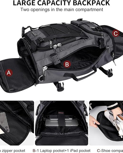WITZMAN Travel Backpack for Men Convertible Large Carry on Backpack with Shoe Compartment for Airplanes Fit 17 Inch Laptop(B689 Silvery Grey)