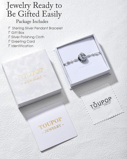 TOUPOP Tree of Life Birthstone Bracelet 925 Sterling Silver Family Tree Austrian Crystal Jewelry Anniversary Birthday Christmas Gifts for Women Wife Girlfriend Her