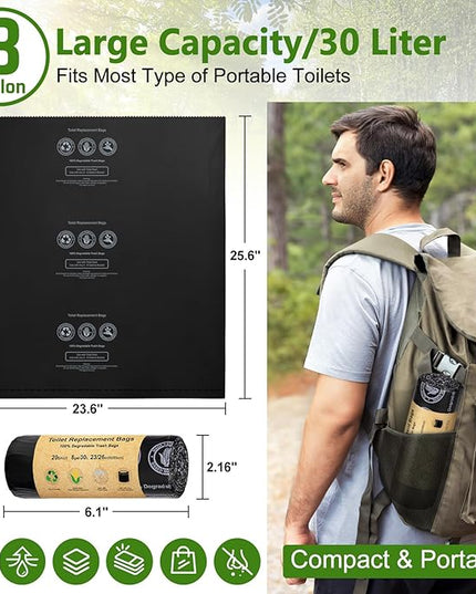 BLIKA 40 Count Camping Toilet Bags Eco Absorbent Gel Set, Portable Toilet Bags with Gel, 8 Gallon, 30 Liter, Heavy Duty 1 Mil, Toilet Replacement Bags with Toilet Powder for Camping Outdoor Hiking