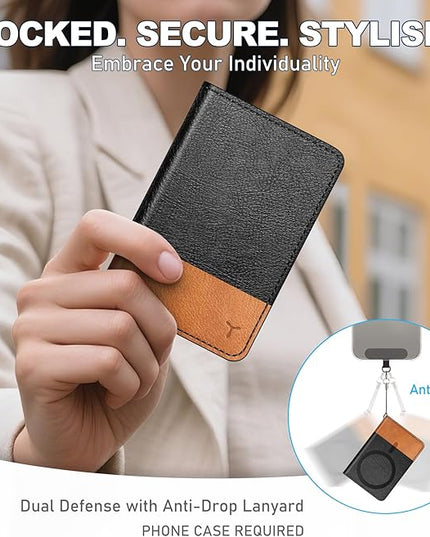 TUCCH for Magsafe Card Holder with Clear ID Window, Fit 6 Cards, RFID Blocking PU Leather Magnetic Phone Wallet for iPhone 17/16/15/14/13/12/Plus/Air/Pro/Pro Max Series, Textured Black & Light Brown