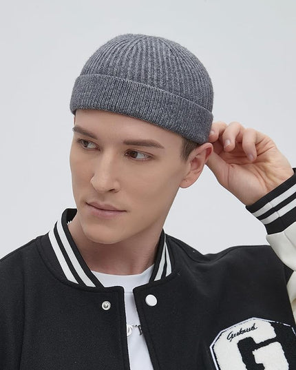 Short Fisherman Beanie for Men Women, Wool Knit Cuff Warm Winter Hats, Trawler Beanie Watch Caps Soft Skullcap