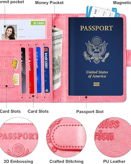 Herain Passport Holder for Travel Cruise Essentials, 2 Pcs Passport Cover Wallet Case Travel Gifts Women Men Family, RFID Passports Book Card Holders Travels Accessories Must Haves