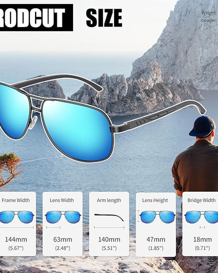Joopin Polarized Metal Aviation Sunglasses Men, Classic Military Sun Glasses Women, Rectangle Shades UV400 Protection Costume