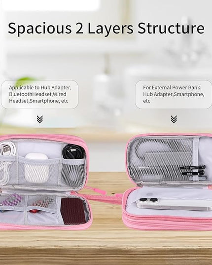 JIAKAI Travel Cable Organizer,Electronics Accessories Organizer Bag,for Charger, Phone, memory card,Travel Gadget Bag-Pink