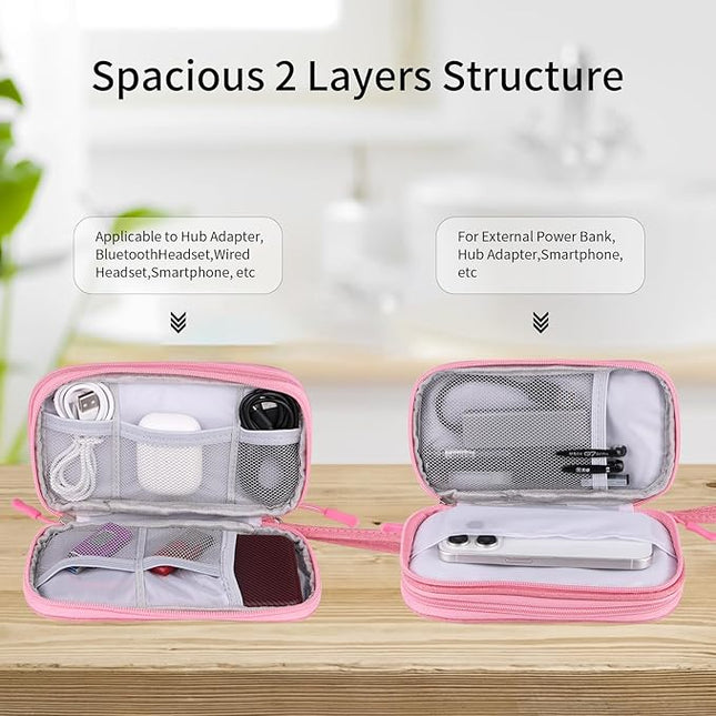 JIAKAI Travel Cable Organizer,Electronics Accessories Organizer Bag,for Charger, Phone, memory card,Travel Gadget Bag-Pink