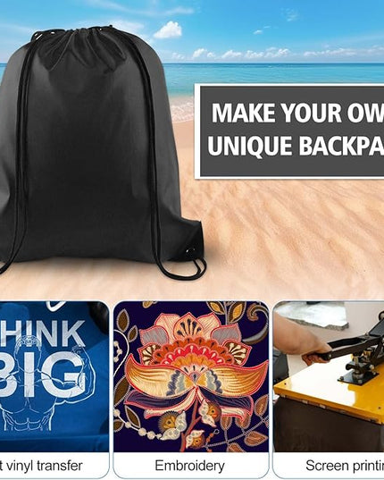 KUUQA 60Pcs Black Drawstring Backpack Bag Sack Drawstring Bags Bulk String Bags Storage Bags for Sport Gym Traveling