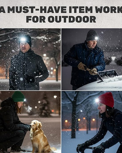 OKKLE Unisex LED Beanie with Light, USB Rechargeable Headlamp Hat, Winter Gifts for Men Women Husband Him Black