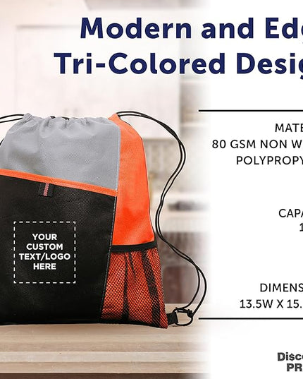 DISCOUNT PROMOS Custom Non-Woven Drawstring Backpacks Set of 10/50/100, Personalized Bulk Pack