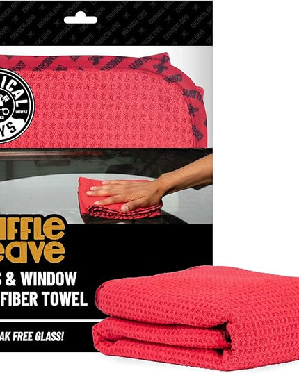 Chemical Guys Waffle Weave Glass & Window Microfiber Towel - Red 24 x16 Inch Scratch-Free Detailing Cloth for Cars, Trucks, SUVs & Home, Streak-Free Cleaning for Glass, Mirrors & Windows