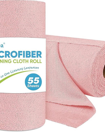 AIDEA Microfiber Cleaning Cloth Roll, 55 Sheets, Pink Towel, Microfiber Towels for Cars, Reusable Paper Towels, Shop Rags Washable, Cleaning Rags for Automotive, House, Kitchen, Cleaning Supplies11×9"