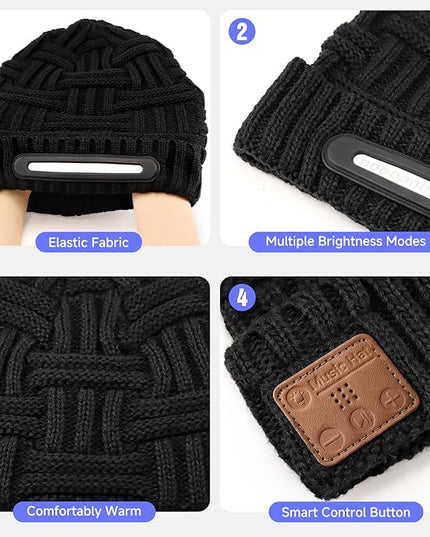 LED Beanie Hat with Bluetooth-Tech Gifts for Men and Women, Wireless Hat Beanie Cap Headlamp Music hat