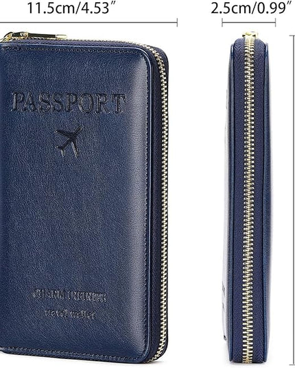 Leather RFID Blocking Passport Holder Travel Wallet, Passport Cover/Travel Wallet for Women/Men with