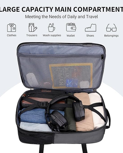 WITZMAN Carry On Travel Backpack for Men Large Convertible 45L Fit 17 Inch Laptop Backpack 3 in 1 Bag for Airline Approved(B688 Silvery Grey)