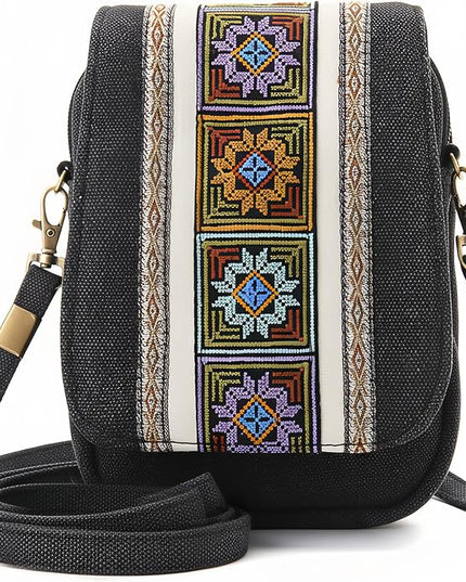 Goodhan Embroidery Canvas Crossbody Bag Cell phone Pouch Coin Purse for Women