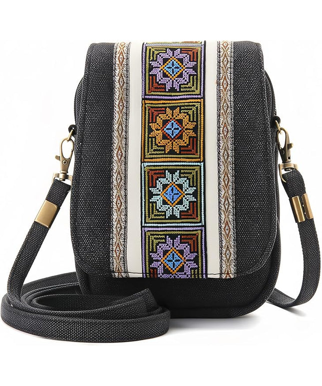 Goodhan Embroidery Canvas Crossbody Bag Cell phone Pouch Coin Purse for Women