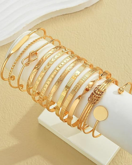 ÌF ME Gold Bangle Bracelets for Women, Indian Bangles Stackable Set, Multi Layer Textured 14K Gold Plated Chunky Bracelets Boho Jewelrys Set