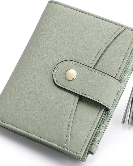 yiijay Small Wallet for Women RFID Blocking Tassle Bifold Slim Thin Leather Wallet Credit Card Holder Wallet Ladies Mini Wallet with Widened Zipper Pocket