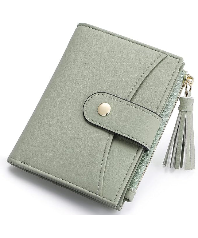 yiijay Small Wallet for Women RFID Blocking Tassle Bifold Slim Thin Leather Wallet Credit Card Holder Wallet Ladies Mini Wallet with Widened Zipper Pocket