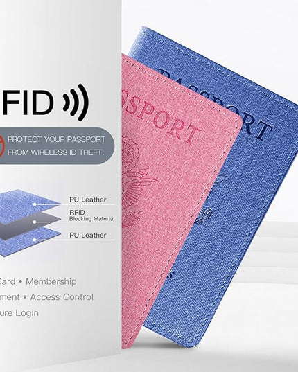 2 Pack Vaccine Card Holder,Passport And Vaccine Card Holder Combo-Baby Blue&Pink