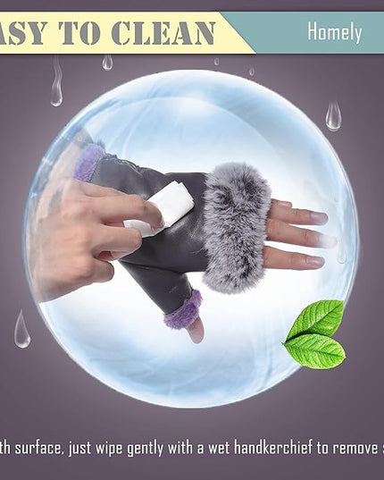 Cute Winter Gloves - Fuzzy Furry Faux Fur Lined, Warm Hands Warmer for Women