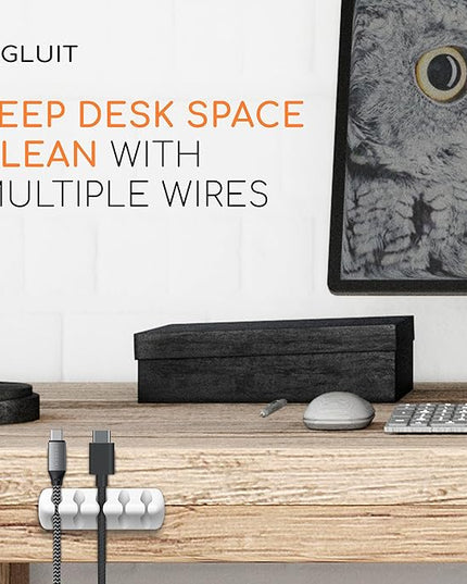 GLUIT Adhesive Desktop Cable Organizer Versatile Cord Holders Wire Clips and Cable Holder Cord Organizer for Desk Table Accessories Office Spaces New White 5 Pack