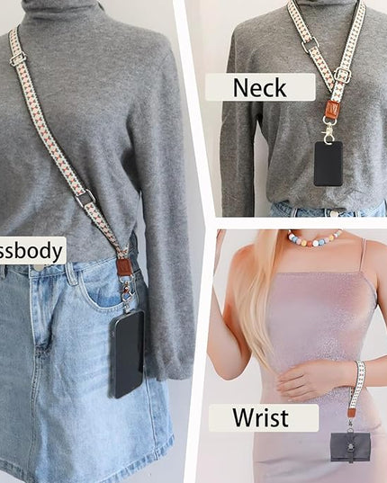 LEMEDE Wrist Keychain and Adjustable Phone Lanyard, Silver Hook Phone Crossbody Strap with 360° Rotating Phone Pads