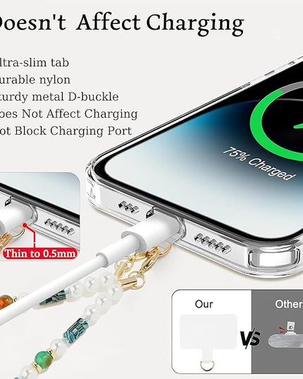 Marble Beaded Phone Wrist Strap,Detachable Phone Bracelet Strap with Tether Tab,Hands-Free Wristlet Strap (Light Green Peacock Agate)