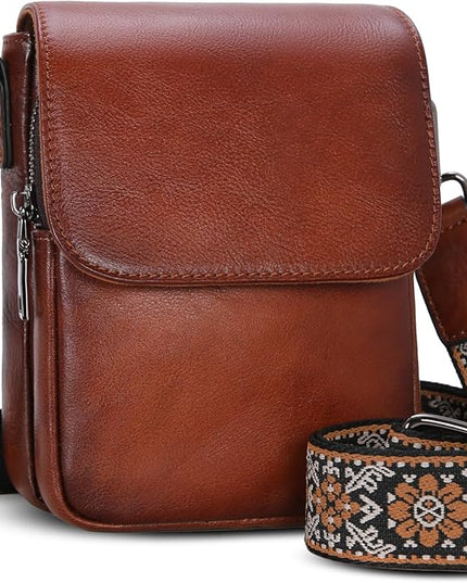 HESHE Leather Small Crossbody Bags for Women RFID Blocking Cell Phone Purse Anti-Theft Travel Bag with wide Straps