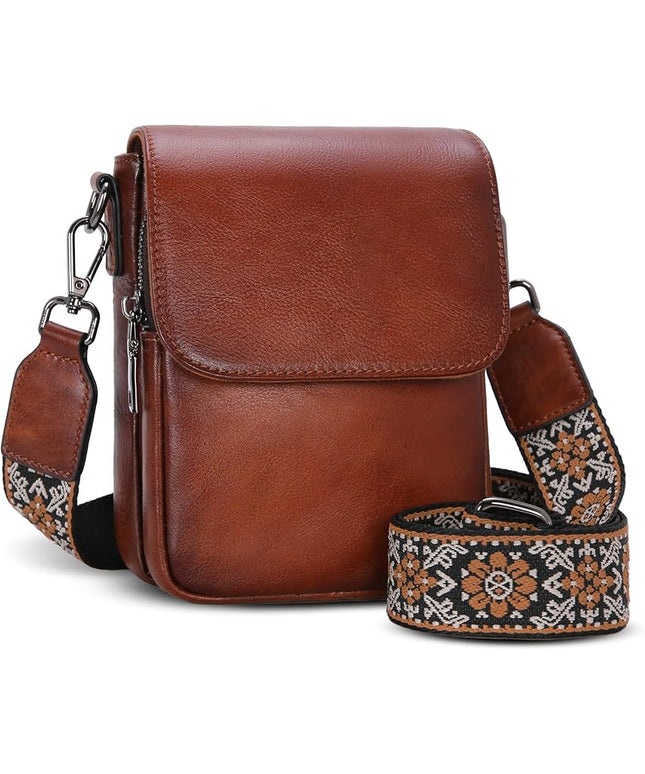 HESHE Leather Small Crossbody Bags for Women RFID Blocking Cell Phone Purse Anti-Theft Travel Bag with wide Straps
