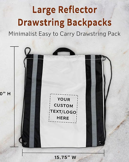 DISCOUNT PROMOS Custom Classic Polyester Drawstring Backpack Set of 10/50/100, Personalized Bulk Pack - Great for Travelling, Gym and for Everyday Use - White