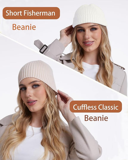 choshion Wool Knit Fisherman Beanie Hat for Men Women,Cuffless Warm Short Cuff Beanies Toboggan Ski Hats Winter Skull Cap