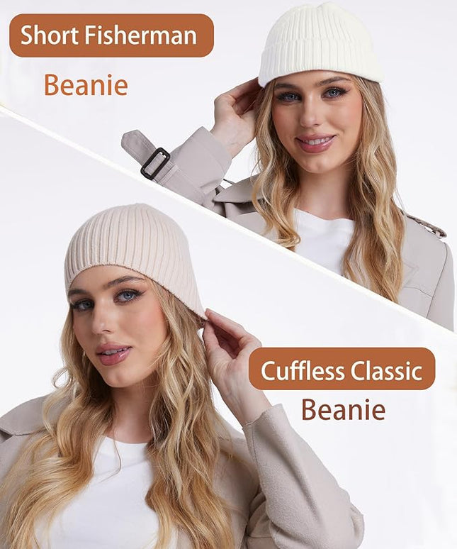 choshion Wool Knit Fisherman Beanie Hat for Men Women,Cuffless Warm Short Cuff Beanies Toboggan Ski Hats Winter Skull Cap