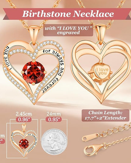 CDE Forever Love Heart Necklaces for Women, Wedding Anniversary, Birthday Mothers Day Christmas Day Gifts for Mom, Mother, Wife, friend, S925 Silver Jewelry with Birthstone Pendant