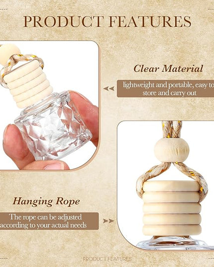 BBTO 50 Pcs Hanging Car Air Freshener Car Diffuser Bottles Empty Glass Perfume Bottle Freshener Diffuser Bottle Pendant for Essential Oil Fragrance Aromatherapy Bottle Ornament(Diamond)