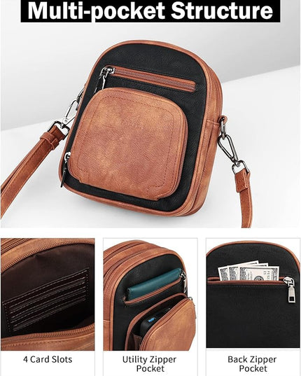 FADEON Small Purses for Women Crossbody Bags, Designer PU Leather Mini Cross Body Purse Travel Shoulder Bag Card Slots