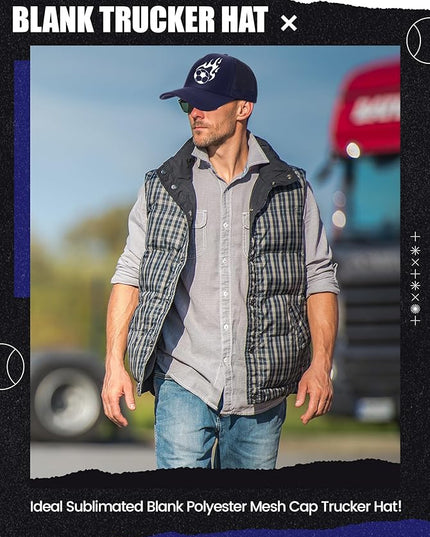 10 Pcs Sublimation Blank Trucker Hats Bulk Mesh Baseball Cap Polyester Mesh Trucker Hat for Men and Women