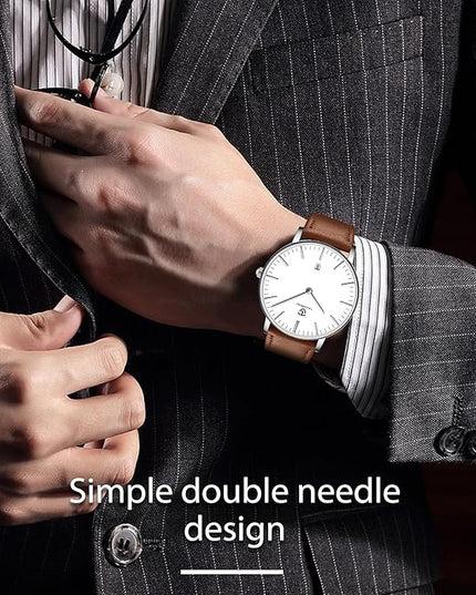 L LAVAREDO Watch for Men, Extremely Thin Mens Watches Minimalist Analog Men's Leather Wrist Watches with Time/Date, Birthday Gift for Men Boyfriend