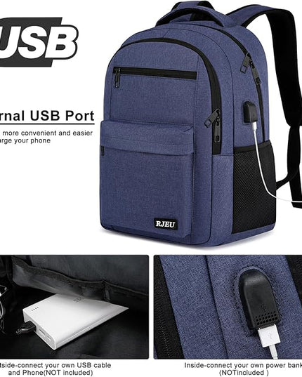 Laptop Backpack for Men Teens Boys, Water-Resistant 15.6 Inch College Bookbag with USB Charging Port, School Backpack for Students, Blue