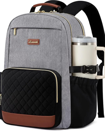 LOVEVOOK Laptop Backpack for Women with Pouch Pocket for Large Capacity Cup,17 Inch Teacher Nurse College Work Travel Backpack Purse,Waterproof Laptop Computer Bags,Grey-Black-Brown+Diamond-shaped