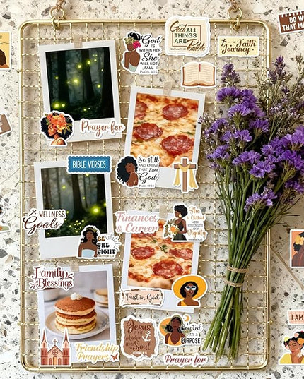 Prayer Board Stickers Supplies - 50 Pcs Black Women Prayer Vision Board Stickers for Women Girls, Motivational Water Bottle Sticker, Waterproof Vinyl Scrapbook Decals for Laptop Journaling
