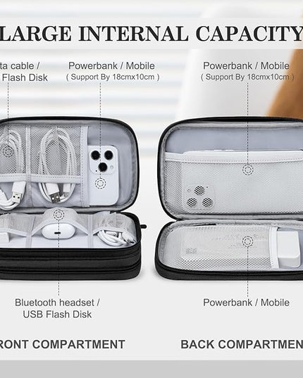FYY Electronic Organizer, Travel Cable Organizer Bag Pouch Electronic Accessories Carry Case Portable Waterproof Double Layers Storage Bag for Cable, Cord, Charger, Phone, Earphone, Medium, Black