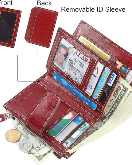 Lavemi Small Compact Women Wallet RFID Blocking Genuine Leather Bifold Purse with ID Windows