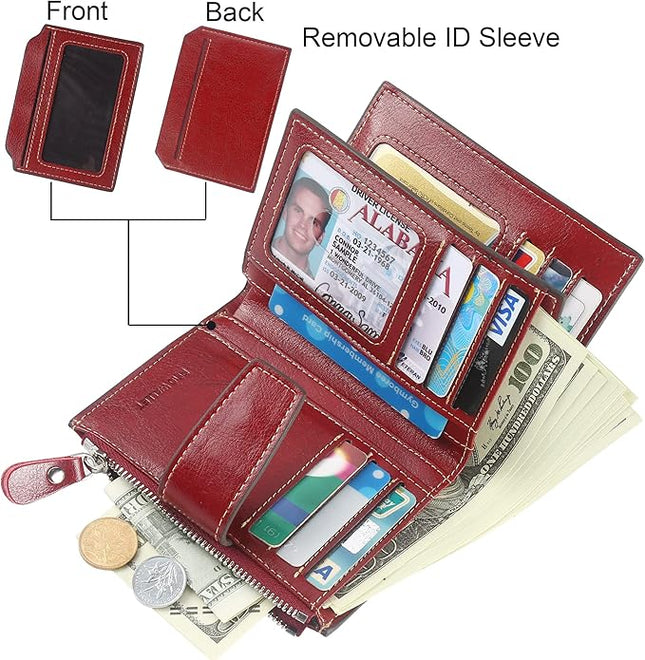 Lavemi Small Compact Women Wallet RFID Blocking Genuine Leather Bifold Purse with ID Windows