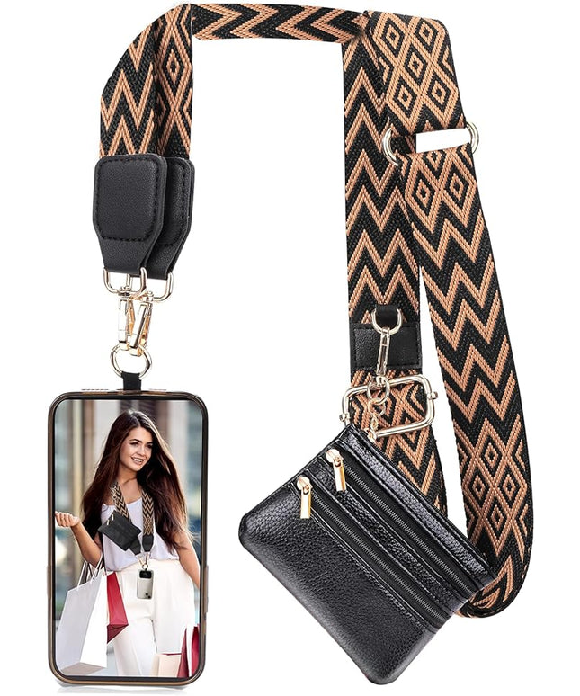 XANGNIER Clip and Go Strap for Phone with Wallet Crossbody, Phone Strap with Zippered Wallet, Adjustable Anti Theft Cellphone Lanyard for Women, Cellphone Chain Accessories,Multicolor 6