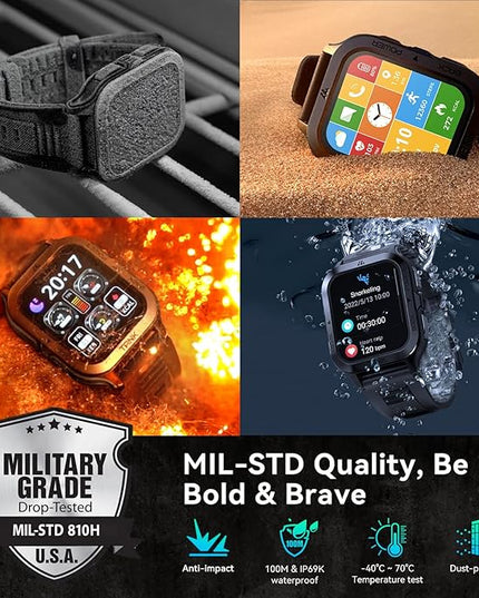 AMAZTIM Smart Watch, 60 Days Extra-Long Battery, 50M Waterproof, Rugged Military Bluetooth Call(Answer/Dial Calls), 1.85" Ultra Large HD Display, AI Voice Assistant, Compatible for Android and iOS